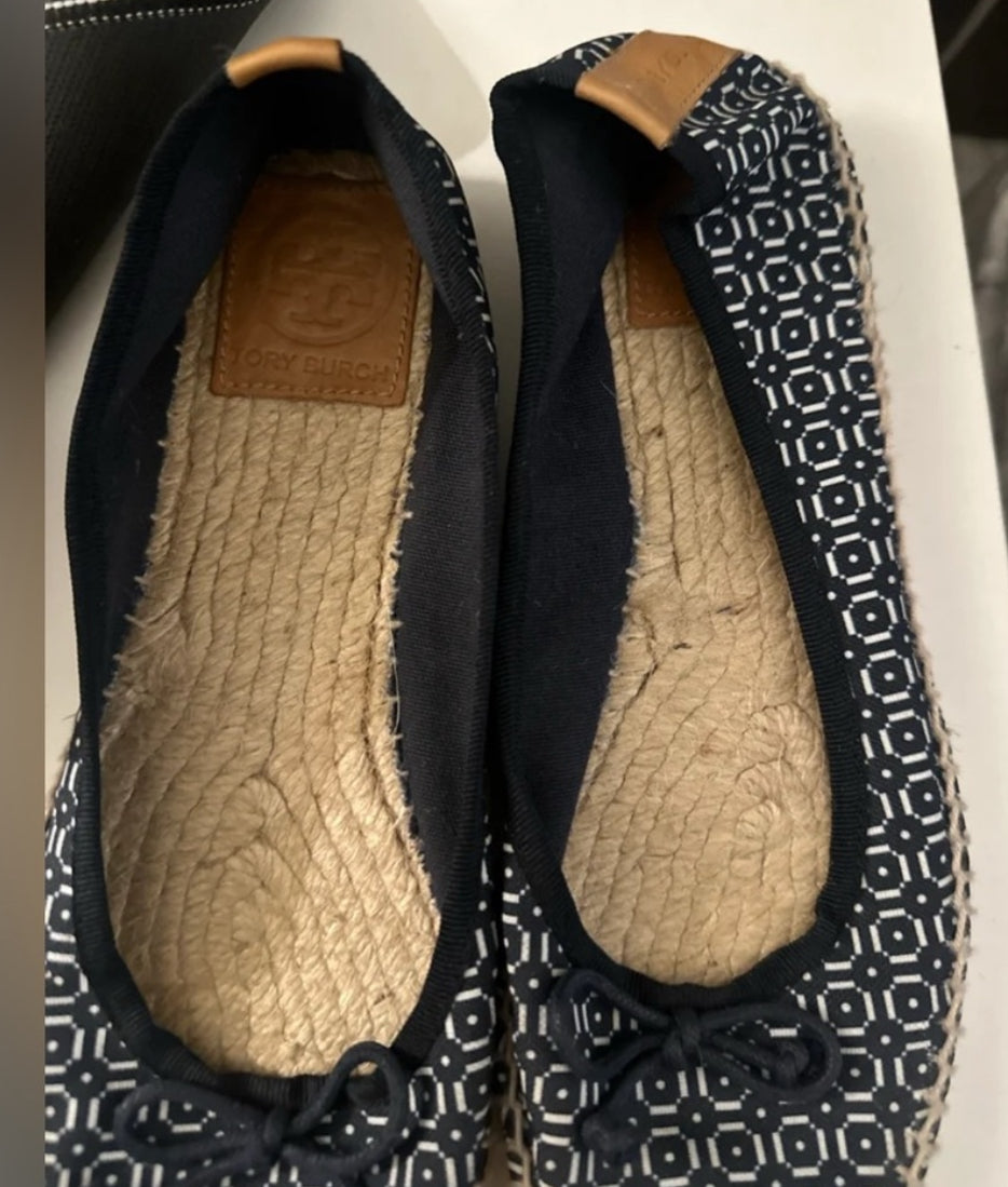 Tory Burch Ballet Canvas Print Espadrilles Flats
